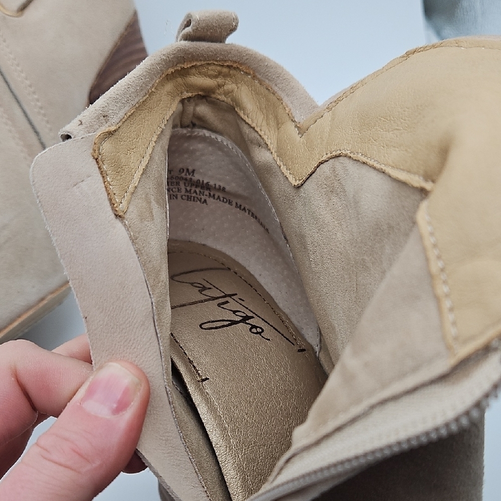 Latigo Beige Suede Ankle Boots with Gold Accents - Picture 3 of 4
